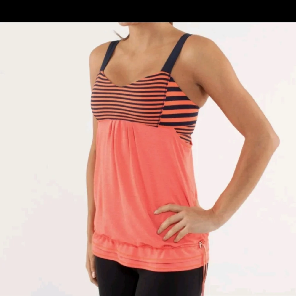 Lululemon Back On Track Tank Top Size 12 Light Flare Orange Inkwell Navy Blue - Picture 1 of 6